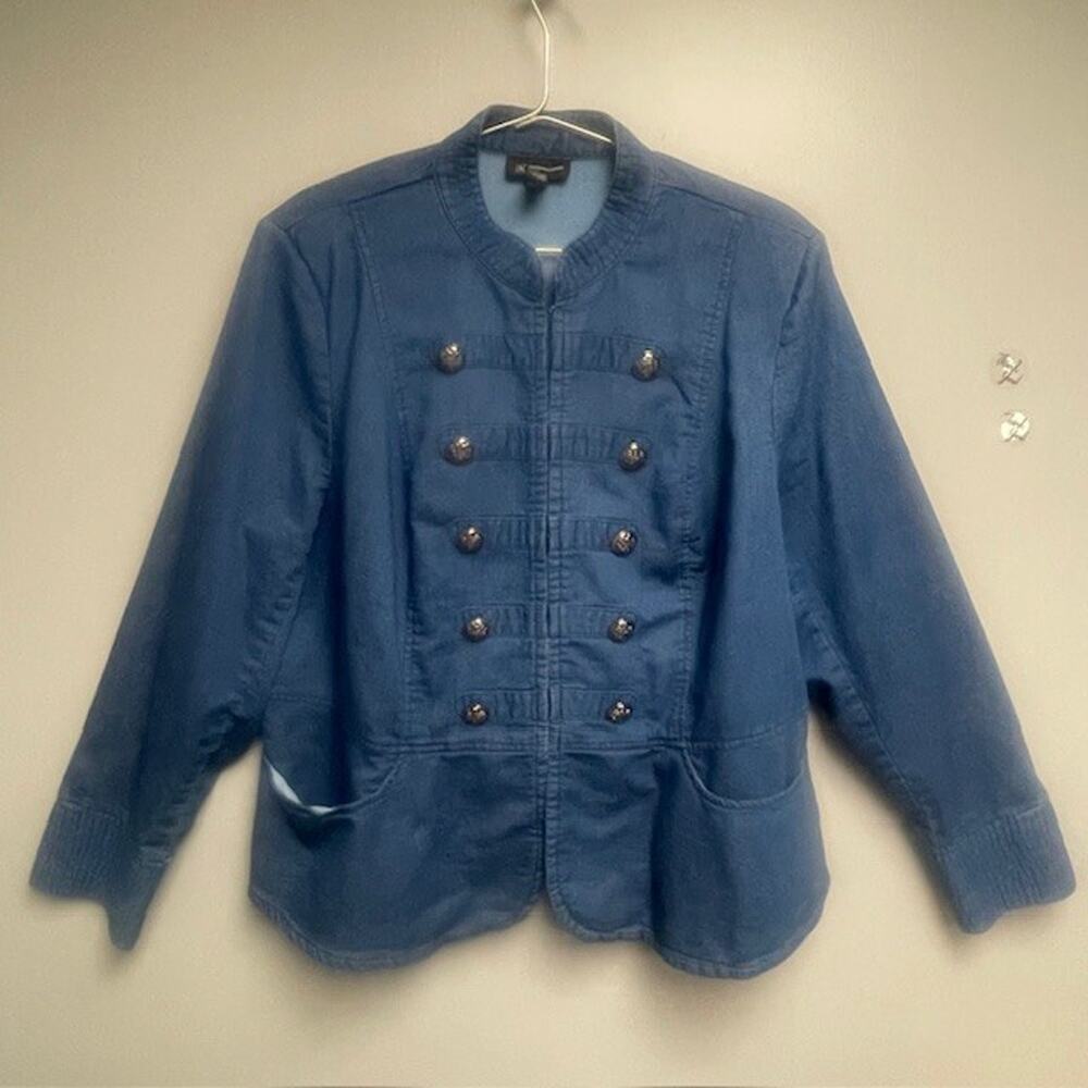 International Concepts Women's Blue Hook & Eye Button Accent Jacket - Size  2X
